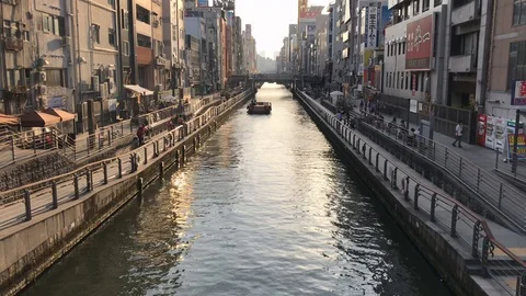 Doton Canal is located in Dotonbori, Osaka, famous for street food. Stock Footage 113534006