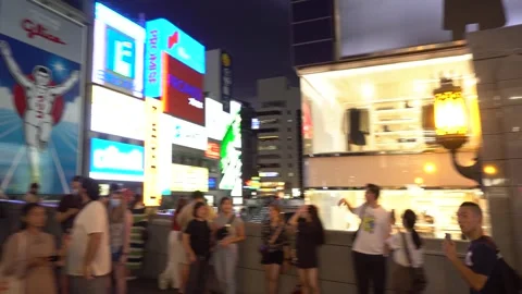 Dotonbori at Dusk - Scenic Canal Views and City Life in Osaka, Japan Stock Footage 264340752