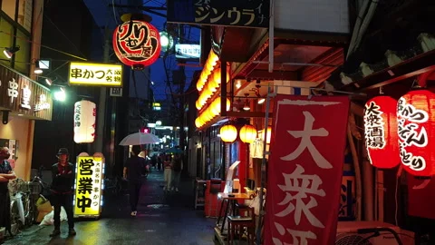 Dotonburi Namba, Osaka 6 may 2023 Red lamps restaurant area small alley wal.. Stock Footage 244898239