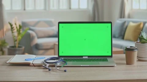 Dotor'S Computer Laptop With Green Screen At Medical Office, Video In 4K Stock Footage 153112141
