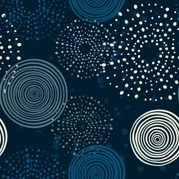 Dots and circles hand drawn vector seamless pattern in blues tones fashion Stock Illustration