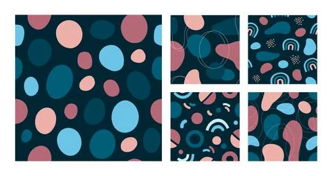 Dots and curve shape texture for dark seamless backdrop. Stock Illustration