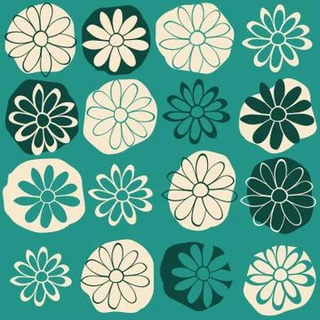 Dots and Flower Vector Seamless Illustration. Green Repeat Pattern Stock Illustration
