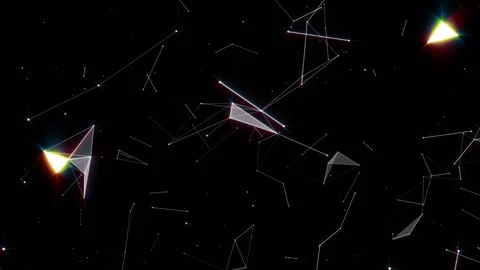 Dots and lines rotate on a black background to create triangular geometric Stock Footage 158522605