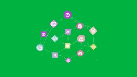 Dots and pink diamond starting pastel icons forming web, connecting, fading on Stock Footage 334727095