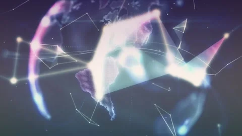 Dots appearing then forming triangular mesh merging into rotating globe Stock Footage 311050831