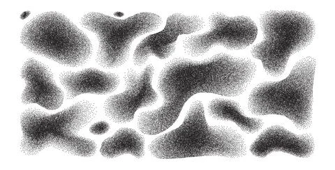 Dots black gradient doodle shapes set. Irregular spray monochrome paint figures. Stockillustratie