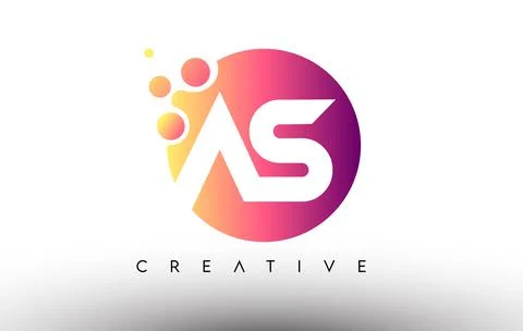 AS Dots Bubbles Letters in a Circle. AS Letter Design Logo with Purple Orange Stock Illustration