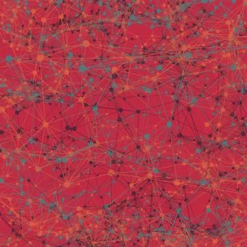 Dots connected with lines abstract background. red, turquoise, bordeaux, oran Stock Illustration