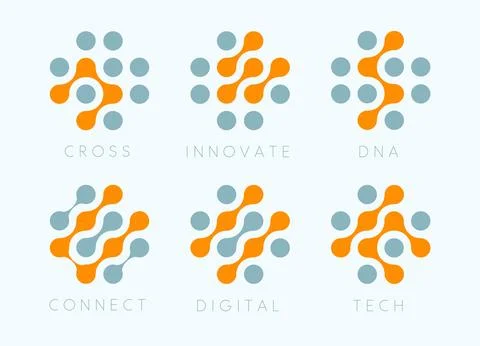 Dots cross vector emblem set. Innovate bio tech modern icons. Digital science Stock Illustration