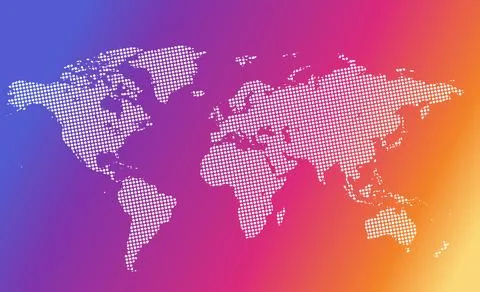 Dots map of the world in different colors on a colorful background Stock Illustration