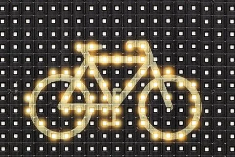 Dots matrix led diplay panel with illuminated symbol of bicycle Fotos de archivo
