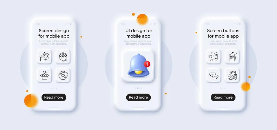 Dots message, Package location and Cash back line icons pack. For web app. 3d Ilustración de archivo
