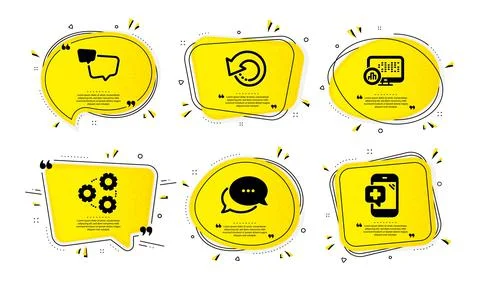 Dots message, Report statistics and Gears icons set. Recovery data, Speech イラスト素材