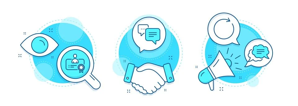 Dots message, Synchronize and Text message icons set. Certificate sign. Vector 스톡 일러스트