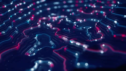 A dots moves in a different shining curved lines on a flat surface Stock Footage 266428169