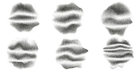 Dots noise abstract organic dynamic forms set. Grunge dotwork gradient fluid Stock Illustration