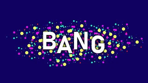 Dots particles explosion on BANG text symbol sign logo Colorful and multico.. Illustrazione stock