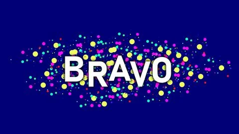 Dots particles explosion on BRAVO text symbol sign logo Colorful and multic.. Illustrazione stock
