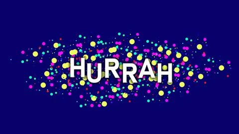 Dots particles explosion on HURRAY text symbol sign logo Colorful and multi.. Illustrazione stock