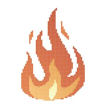 Dots Pixel Fire flames, bright fireball, heat wildfire and red hot bonfire, red Illustrazione stock