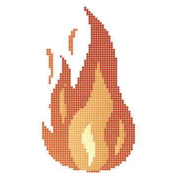 Dots Pixel Fire flames, bright fireball, heat wildfire and red hot bonfire, red Illustrazione stock