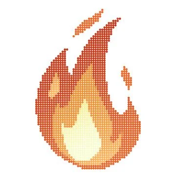 Dots Pixel Fire flames, bright fireball, heat wildfire and red hot bonfire, red Stock Illustration