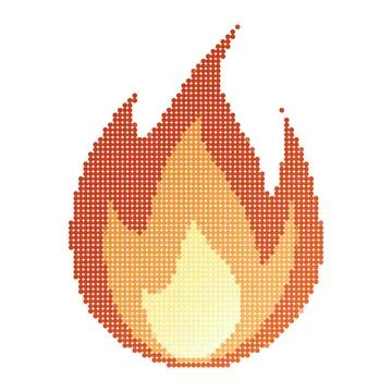 Dots Pixel Fire flames, bright fireball, heat wildfire and red hot bonfire, red Illustrazione stock