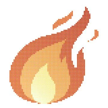 Dots Pixel Fire flames, bright fireball, heat wildfire and red hot bonfire, red Illustrazione stock