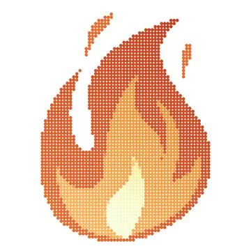 Dots Pixel Fire flames, bright fireball, heat wildfire and red hot bonfire, red Illustrazione stock