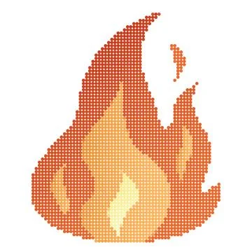 Dots Pixel Fire flames, bright fireball, heat wildfire and red hot bonfire, red Stock Illustration