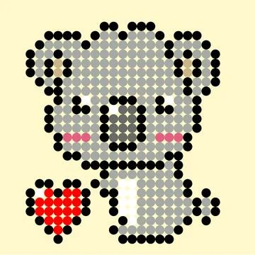 Dots pixel koala with love image. Vector Illustration of pixel art. Illustrazione stock