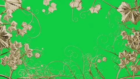 Dots pulsing sparking gold vines unfurling and forming metal frame along edges Video stock 341869451