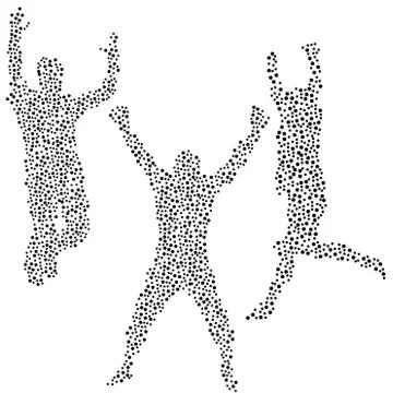Dots silhouettes of men jumping Stock Illustration