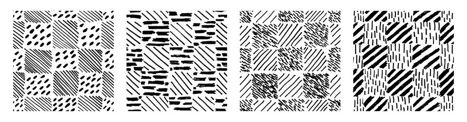 Dots Stripes Marker in square shape pattern. Hand made doodle geometry seamless Stock Illustration