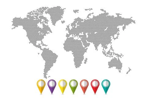 DOTS WORLD MAP WITH PINS Stock Illustration
