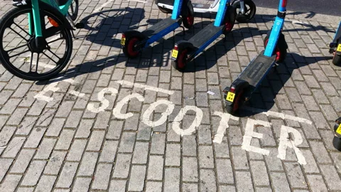 Dott E-Scooter parking bay, Trafalgar Square,  London. Stock Footage 172474590