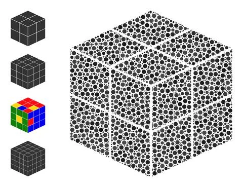 Dotted 3D Cube Composition of Circles and Bonus Icons Illustrazione stock