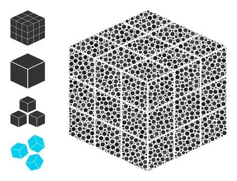 Dotted 3X3X3 Cube Collage of Round Dots with Similar Icons Illustrazione stock