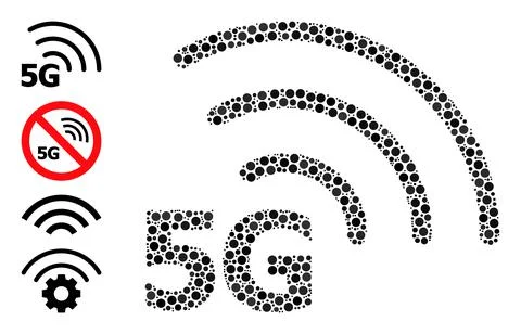 Dotted 5G Internet Collage of Circles with Similar Icons 스톡 일러스트