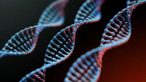 Dotted abstract DNA structure with backlight. microscopic style. Medical science Illustrazione stock