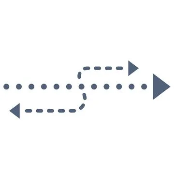 Dotted and dashed line path arrows showing different directions on white. Stock Illustration