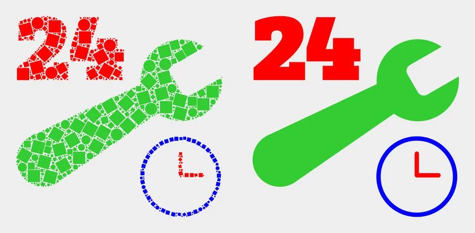 Dotted and Flat Vector 24-7 Repair Service Icon Illustrazione stock