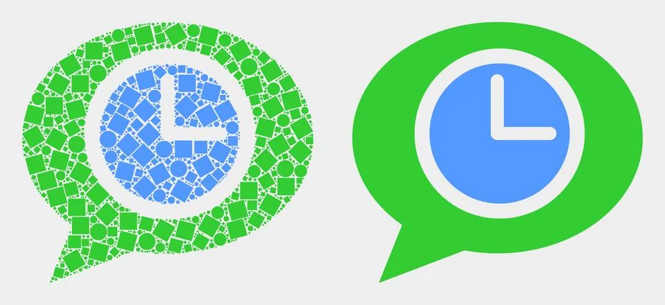 Dotted and Flat Vector Clock Message Balloon Icon Stock Illustration