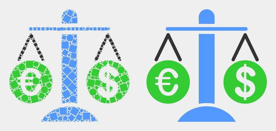 Dotted and Flat Vector Compare Euro Dollar Icon Illustrazione stock