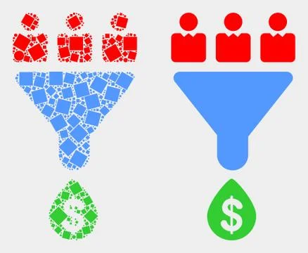 Dotted and Flat Vector Customers Sales Funnel Icon Stock Illustration