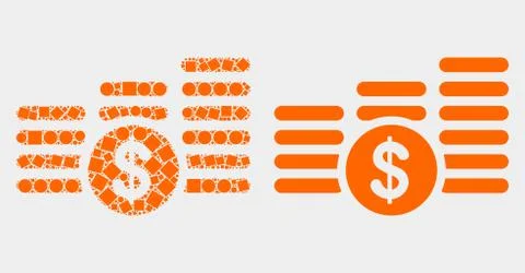 Dotted and Flat Vector Dollar Coin Stacks Icon イラスト素材