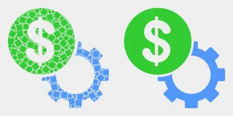 Dotted and Flat Vector Dollar Setup Gear Icon Illustrazione stock