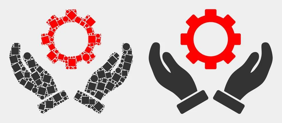Dotted and Flat Vector Gear Care Hands Icon Illustrazione stock