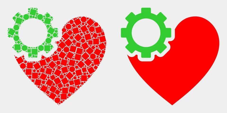 Dotted and Flat Vector Heart Gear Icon Illustrazione stock